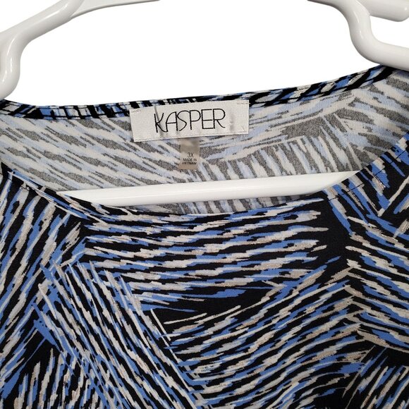 Kasper 3X Blouse Pullover Abstract Swirl Bell Sleeve Stretch Dressy Event Silver - Picture 4 of 13